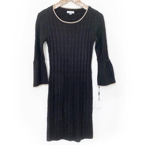 Calvin Klein Cable Knit Bell Sleeve Sweater Dress - Picture 3 of 7